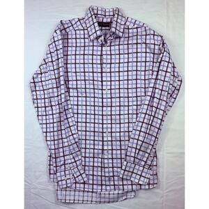 David Donahue Men’s 16.5 36/37 White Plaid Long-sleeve Button-down Shirt